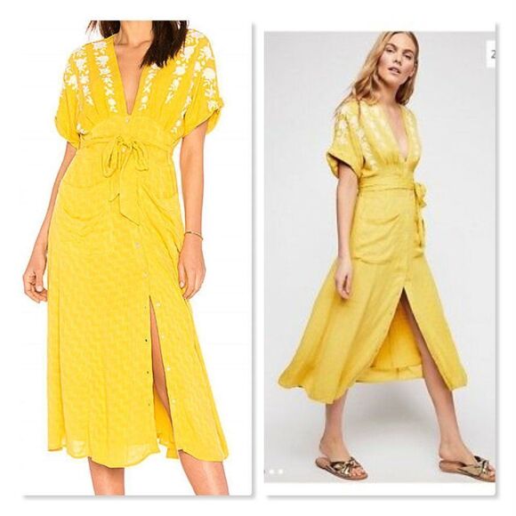 Free People Love to Love You Embroidered Button-Up Midi Dress size XS - Picture 3 of 13